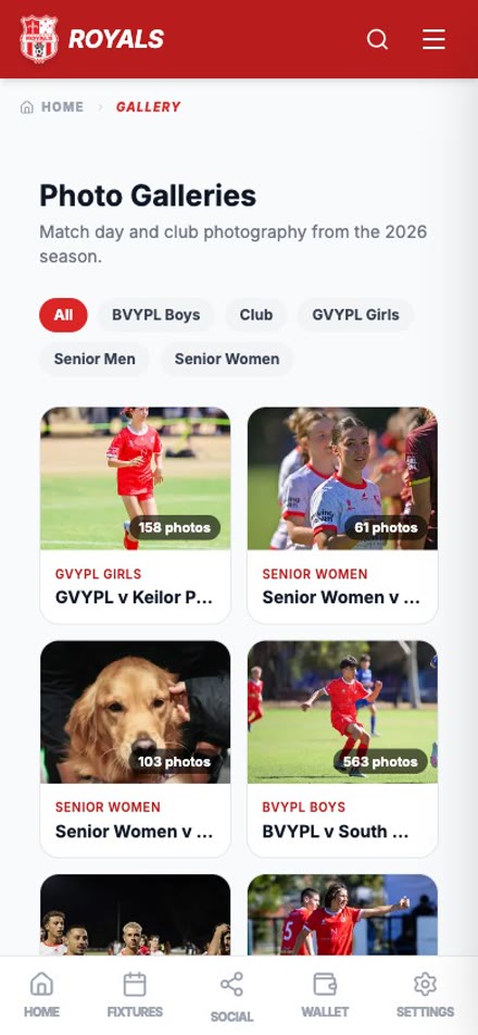Club photo galleries in the app