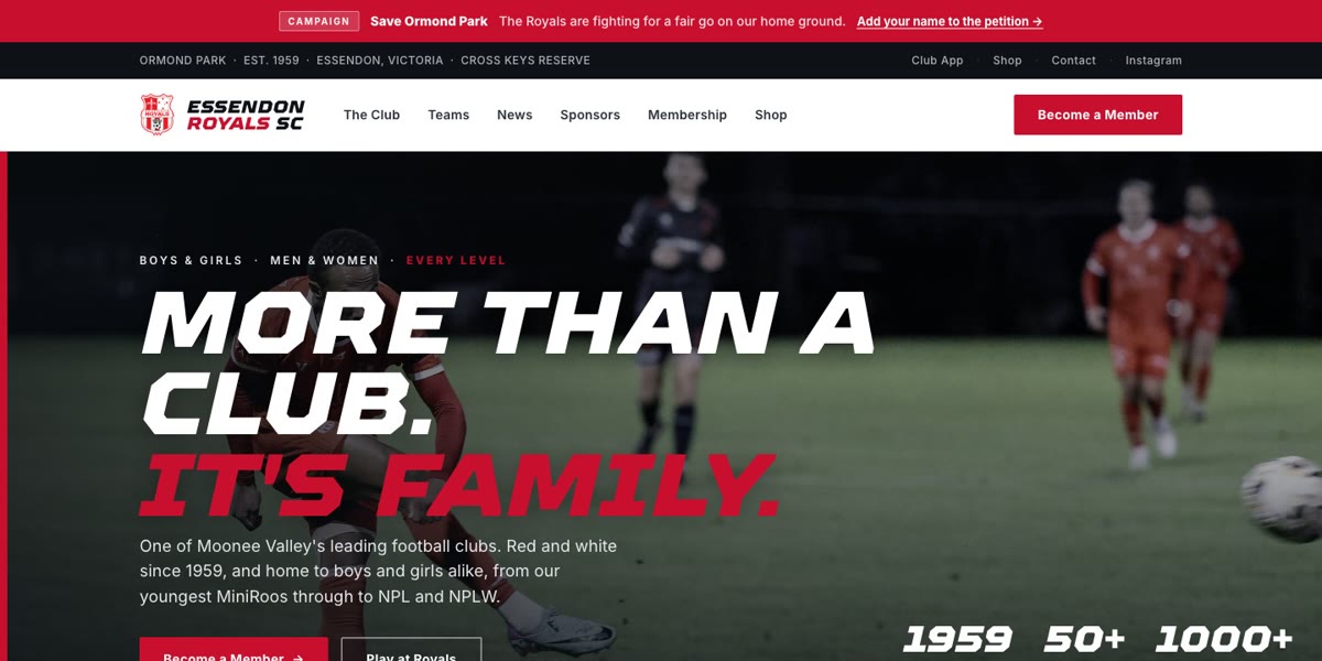 Essendon Royals SC website and app, built and run by Content Hype