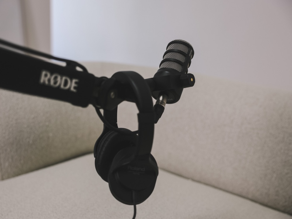 Rode boom mic with Roland headphones in Content Hype's Essendon studio