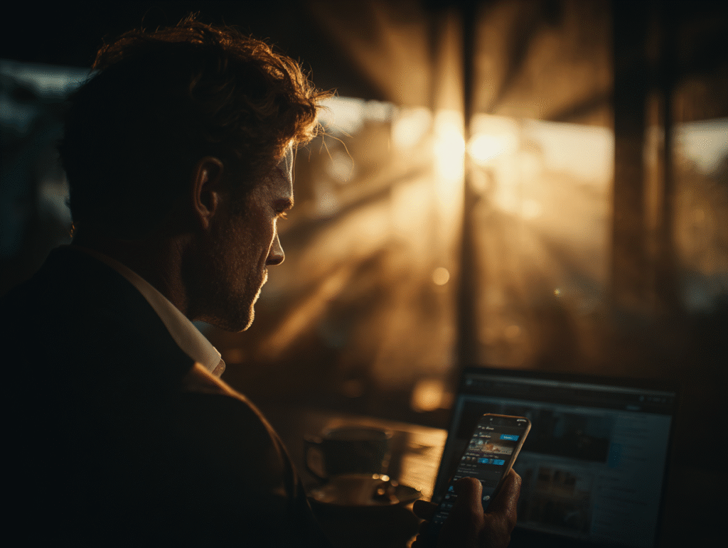 A businessman checks on his LinkedIn Video Marketing