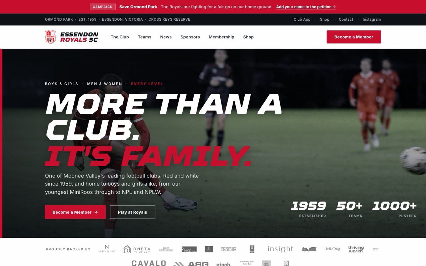Essendon Royals club website built by Content Hype